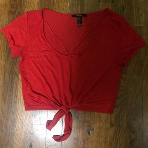 bright red tie front crop top